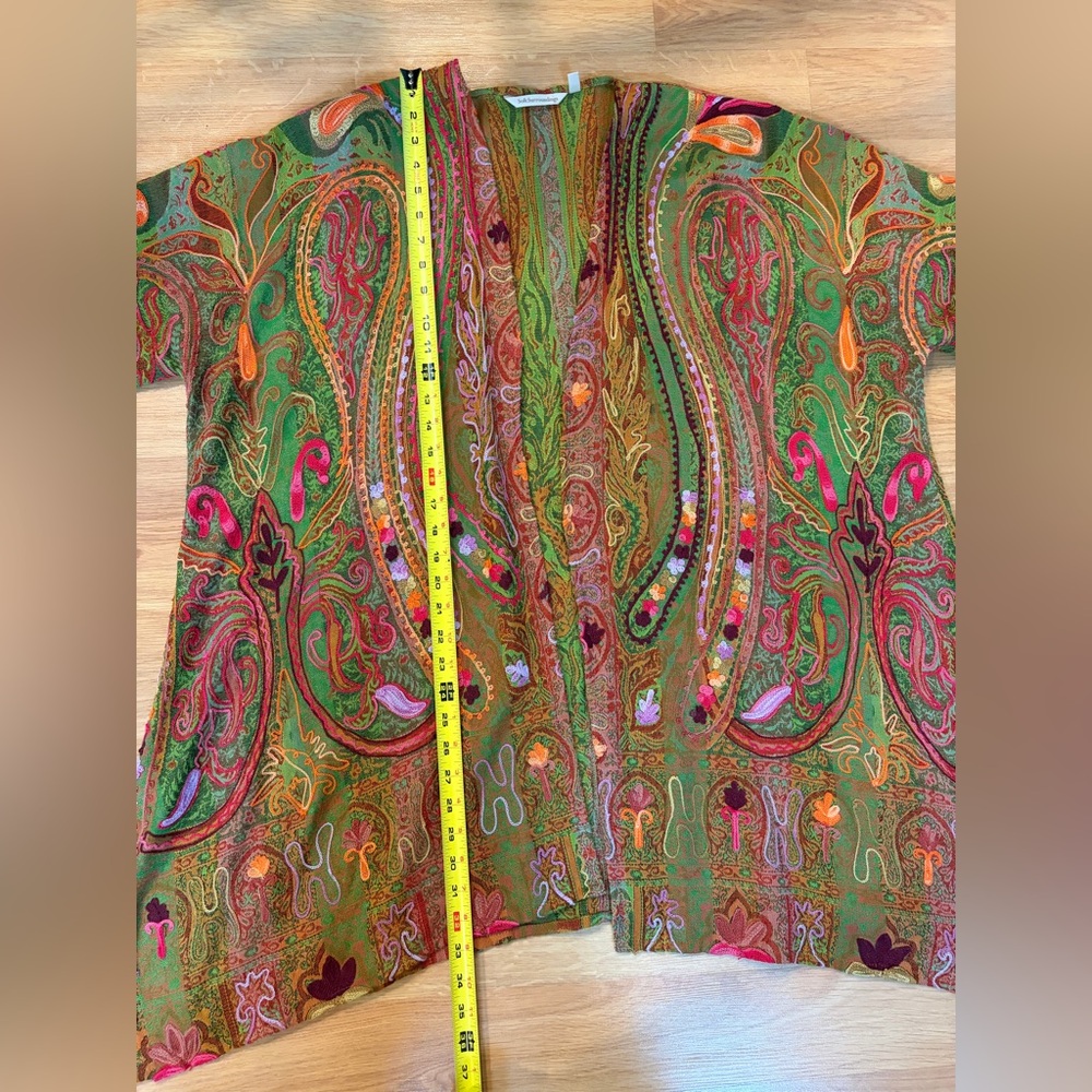 Soft Surroundings Green, Orange, Red and Pink Oasis Wool Open Kimono Size L/XL - Picture 7 of 8